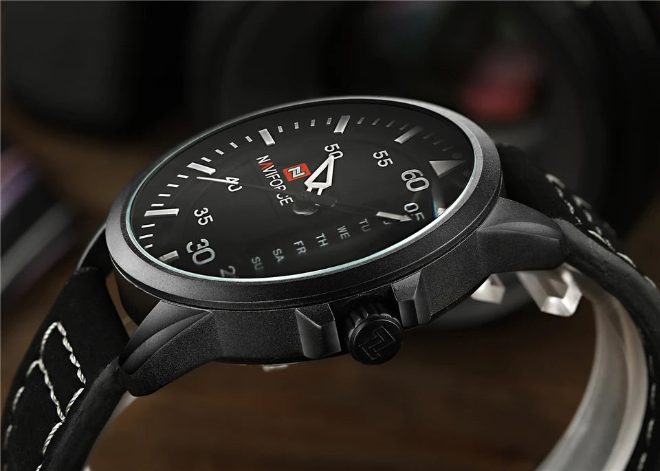 NAVIFORCE Waterproof Military Sport Quartz Men's Watches With Leather Strap White