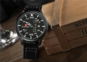 NAVIFORCE Waterproof Military Sport Quartz Men's Watches With Leather Strap White
